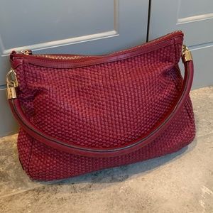 COLE HAAN WOVEN LEATHER WEAVE PURSE MAROON